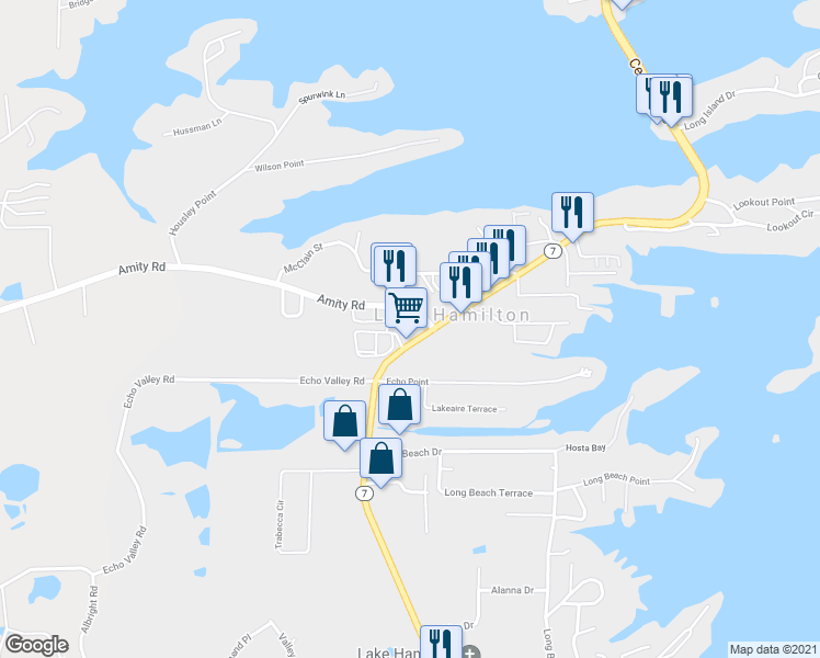 map of restaurants, bars, coffee shops, grocery stores, and more near 5506 Central Avenue in Lake Hamilton