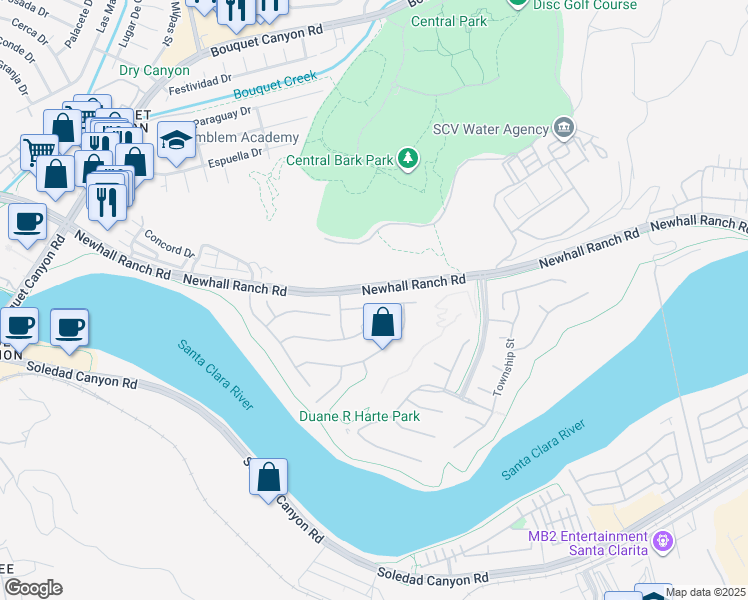 map of restaurants, bars, coffee shops, grocery stores, and more near 22529 Breakwater Way in Santa Clarita