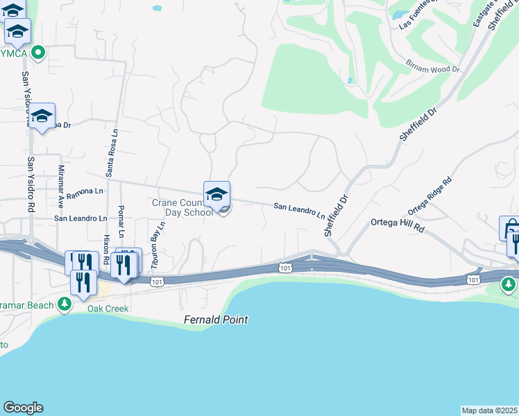 map of restaurants, bars, coffee shops, grocery stores, and more near 1863 San Leandro Lane in Montecito