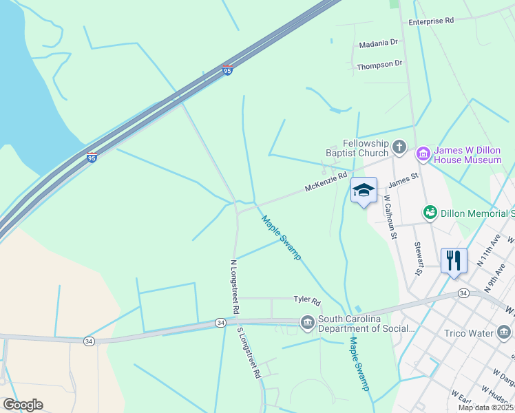 map of restaurants, bars, coffee shops, grocery stores, and more near 1038 McKenzie Road in Dillon