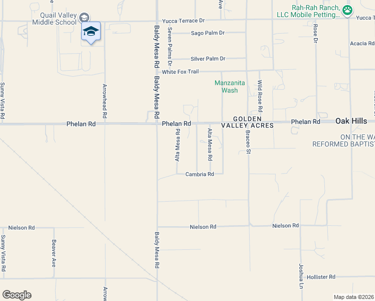 map of restaurants, bars, coffee shops, grocery stores, and more near 9853 Phelan Road in Oak Hills