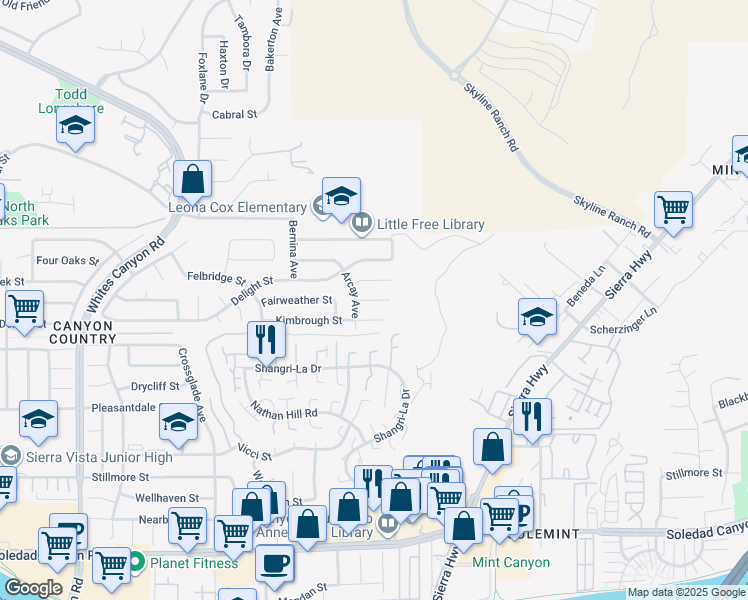 map of restaurants, bars, coffee shops, grocery stores, and more near in Santa Clarita