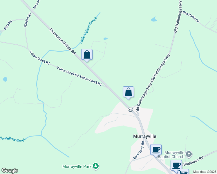map of restaurants, bars, coffee shops, grocery stores, and more near Yellow Creek Road in Hall County
