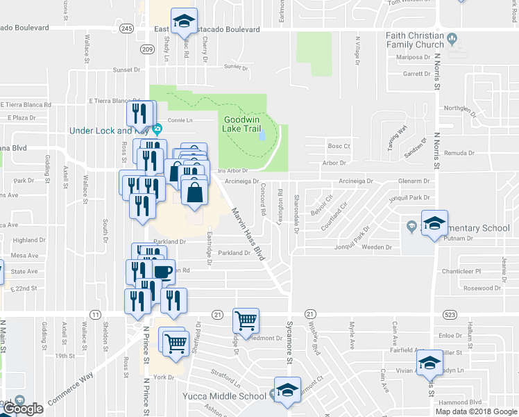 map of restaurants, bars, coffee shops, grocery stores, and more near 1308 Concord Road in Clovis