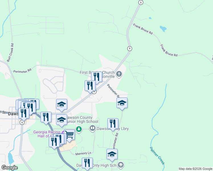 map of restaurants, bars, coffee shops, grocery stores, and more near 775 Georgia 9 in Dawsonville