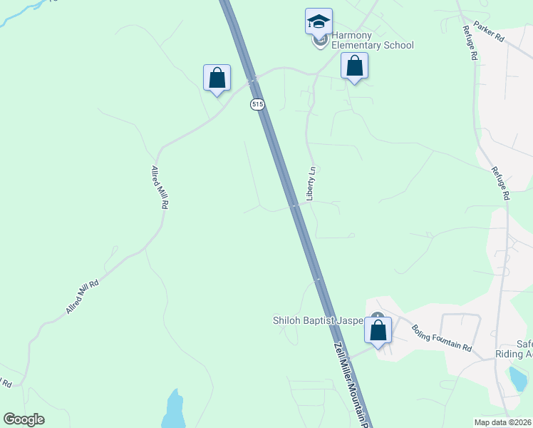 map of restaurants, bars, coffee shops, grocery stores, and more near 62 Emerald Creek Drive in Jasper
