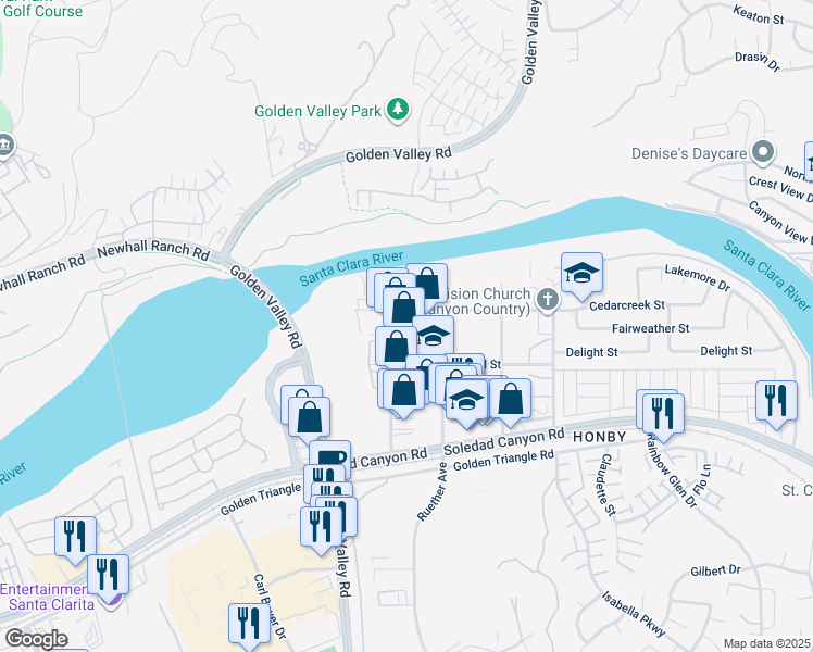 map of restaurants, bars, coffee shops, grocery stores, and more near in Santa Clarita