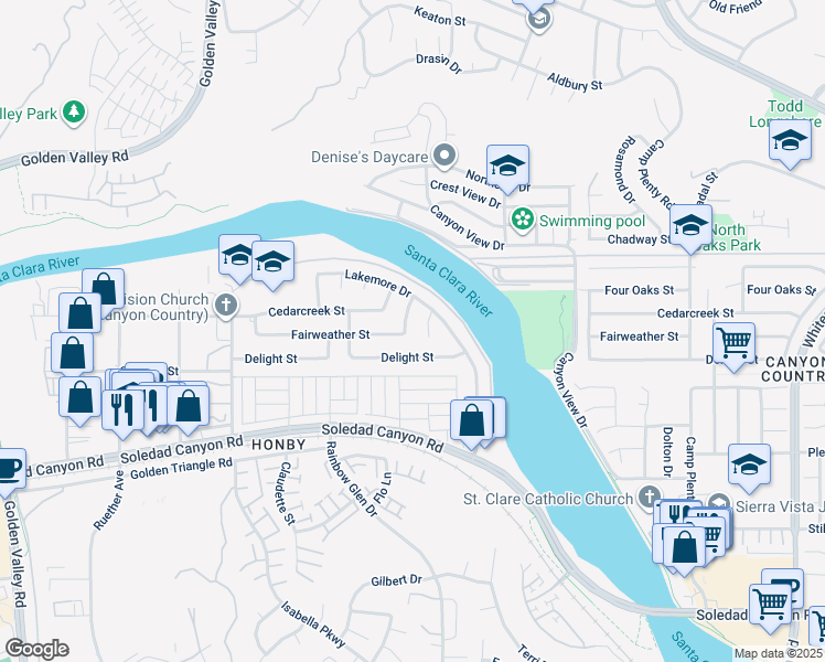 map of restaurants, bars, coffee shops, grocery stores, and more near 27204 Lakehurst Avenue in Santa Clarita