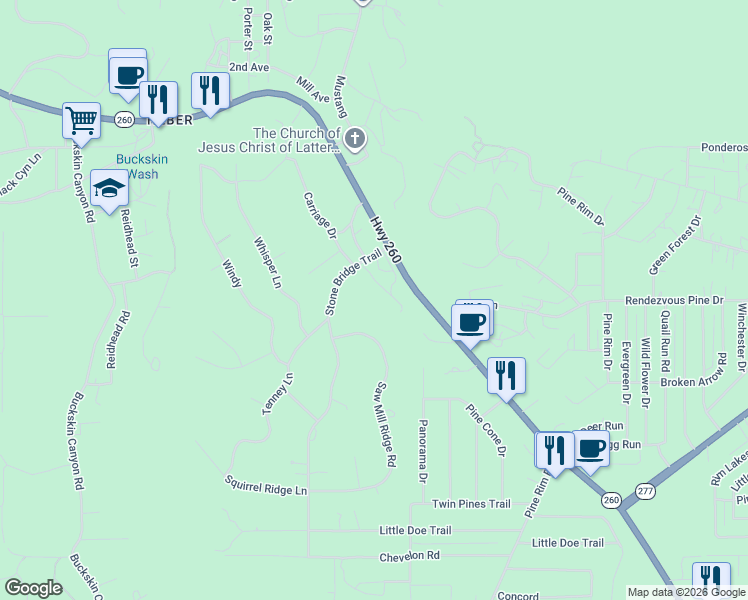 map of restaurants, bars, coffee shops, grocery stores, and more near 3365 Stone Bridge Trail in Heber-Overgaard