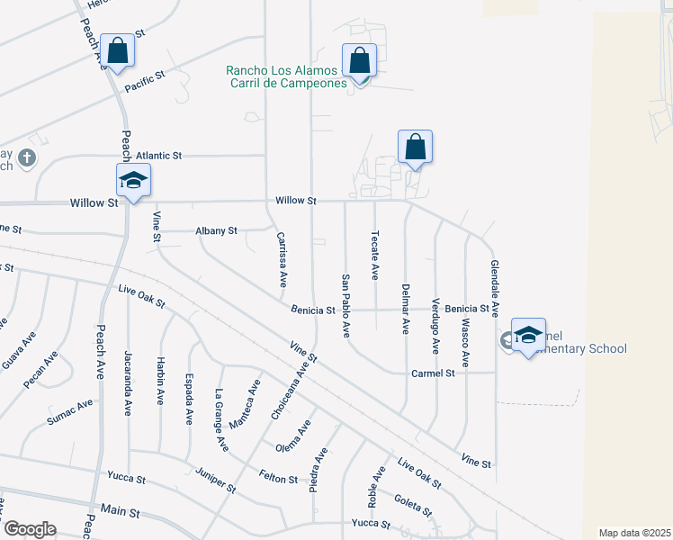 map of restaurants, bars, coffee shops, grocery stores, and more near 9546 San Pablo Avenue in Hesperia