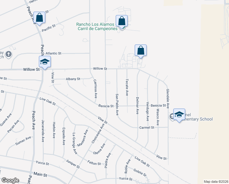 map of restaurants, bars, coffee shops, grocery stores, and more near 9546 San Pablo Avenue in Hesperia