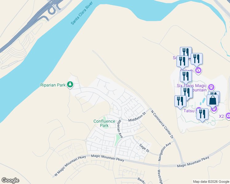 map of restaurants, bars, coffee shops, grocery stores, and more near 27762 Lens Way in Los Angeles County