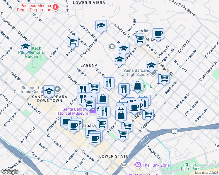 map of restaurants, bars, coffee shops, grocery stores, and more near 816 Vine Avenue in Santa Barbara