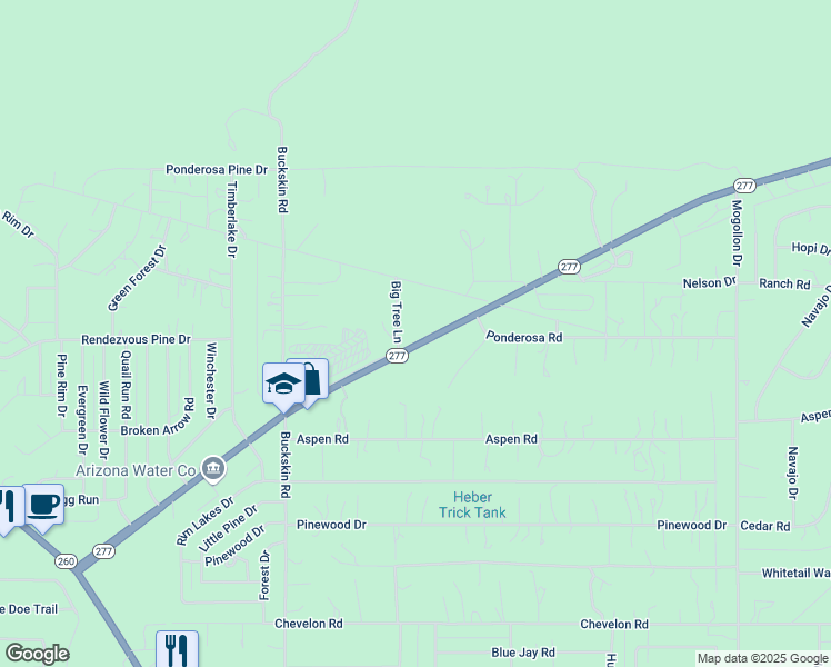 map of restaurants, bars, coffee shops, grocery stores, and more near 3027 Mearns Lane in Navajo County
