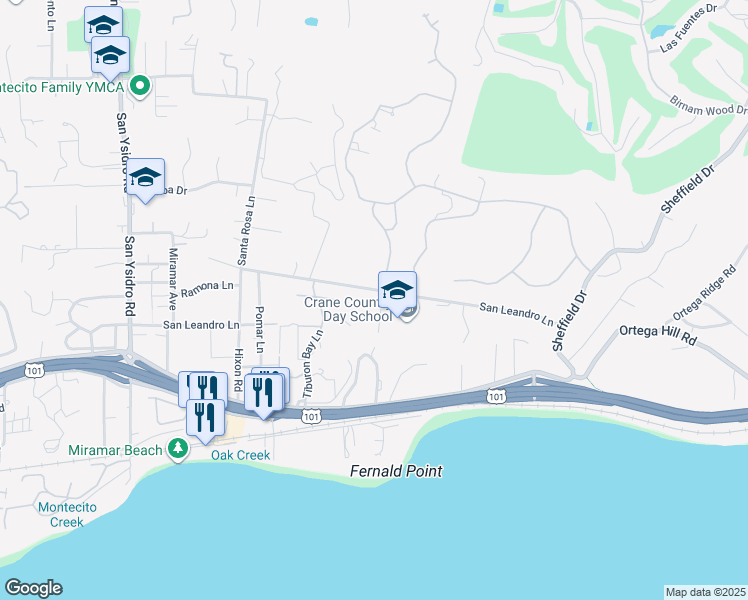 map of restaurants, bars, coffee shops, grocery stores, and more near 1769 San Leandro Lane in Montecito
