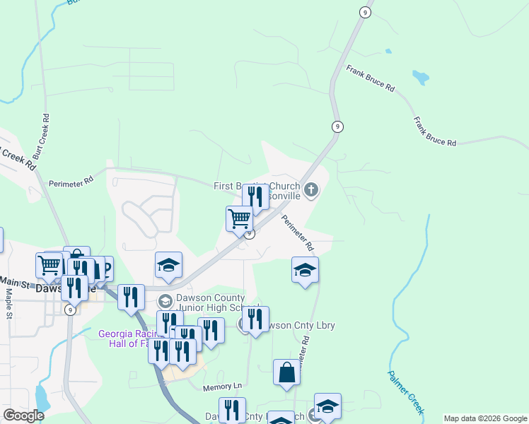 map of restaurants, bars, coffee shops, grocery stores, and more near 775 Georgia 9 in Dawsonville