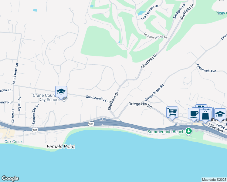 map of restaurants, bars, coffee shops, grocery stores, and more near 284 Gould Lane in Montecito