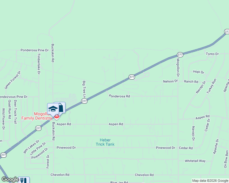map of restaurants, bars, coffee shops, grocery stores, and more near 3038 Ponderosa Road in Heber-Overgaard