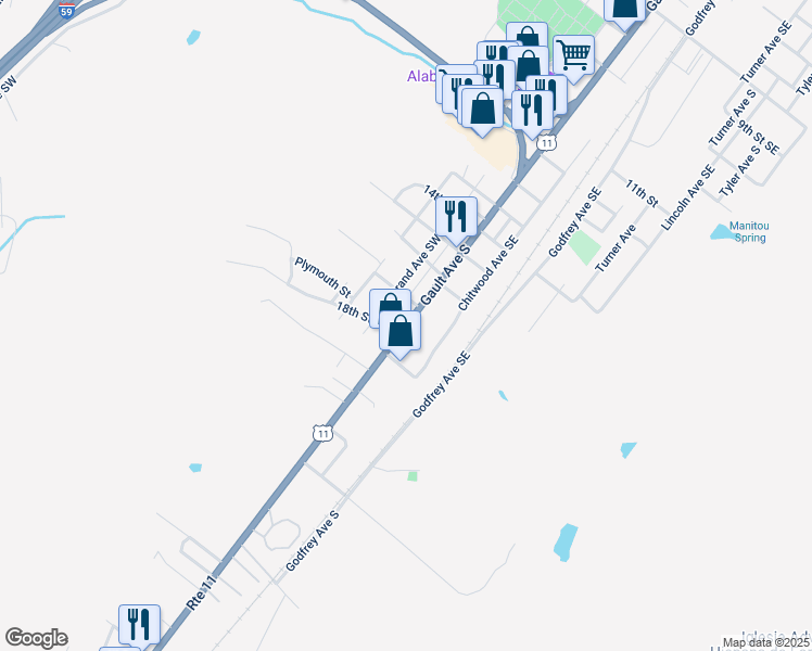 map of restaurants, bars, coffee shops, grocery stores, and more near 1710 Gault Avenue South in Fort Payne