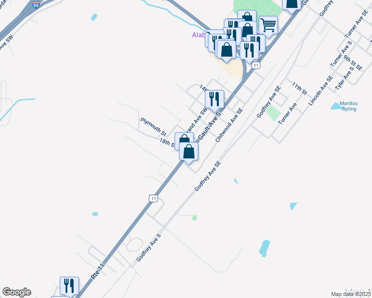 map of restaurants, bars, coffee shops, grocery stores, and more near 1710 Gault Avenue South in Fort Payne