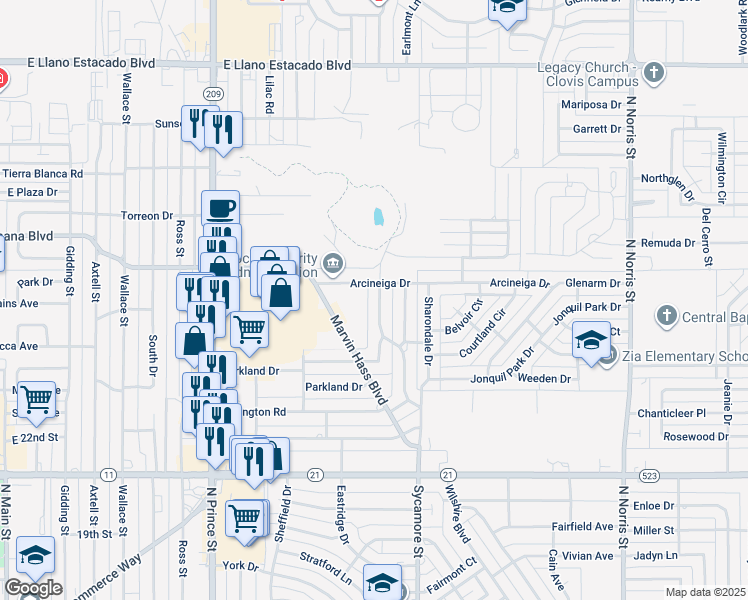 map of restaurants, bars, coffee shops, grocery stores, and more near 1324 Concord Road in Clovis