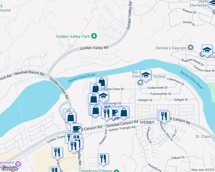 map of restaurants, bars, coffee shops, grocery stores, and more near 20665 Santa Clara Street in Santa Clarita
