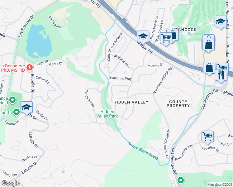 map of restaurants, bars, coffee shops, grocery stores, and more near 3791 Pescadero Drive in Santa Barbara