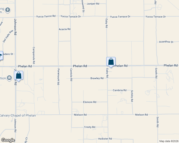 map of restaurants, bars, coffee shops, grocery stores, and more near 5625 Brawley Road in Phelan