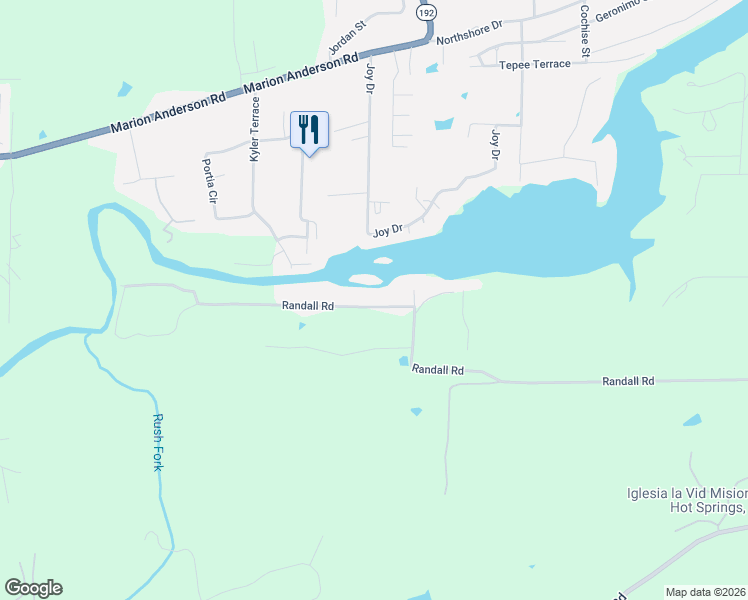 map of restaurants, bars, coffee shops, grocery stores, and more near 128 Grey Fox Lane in Hot Springs