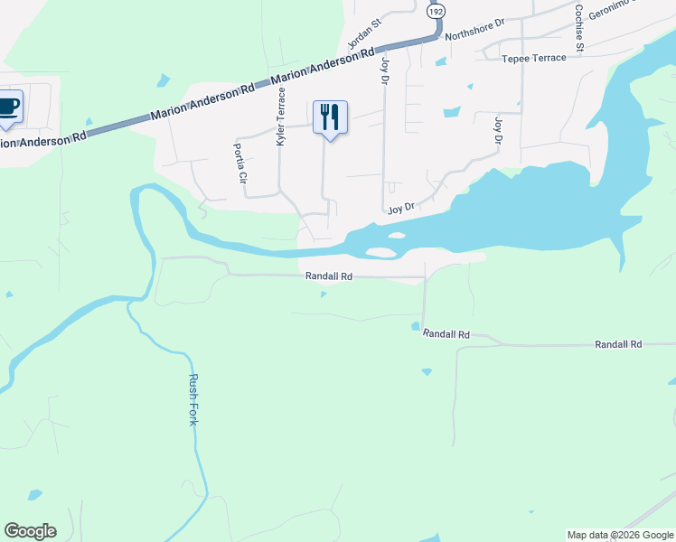 map of restaurants, bars, coffee shops, grocery stores, and more near 102 Appalachian Trail in Hot Springs