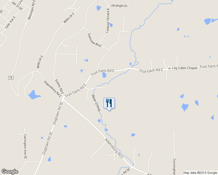 map of restaurants, bars, coffee shops, grocery stores, and more near 415 Fruit Farm Road East in Fort Payne