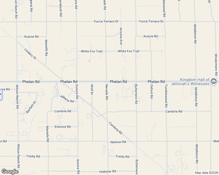 map of restaurants, bars, coffee shops, grocery stores, and more near 7127 Phelan Road in Phelan