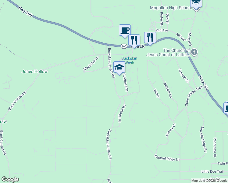 map of restaurants, bars, coffee shops, grocery stores, and more near 3374 Buckskin Canyon Road in Navajo County
