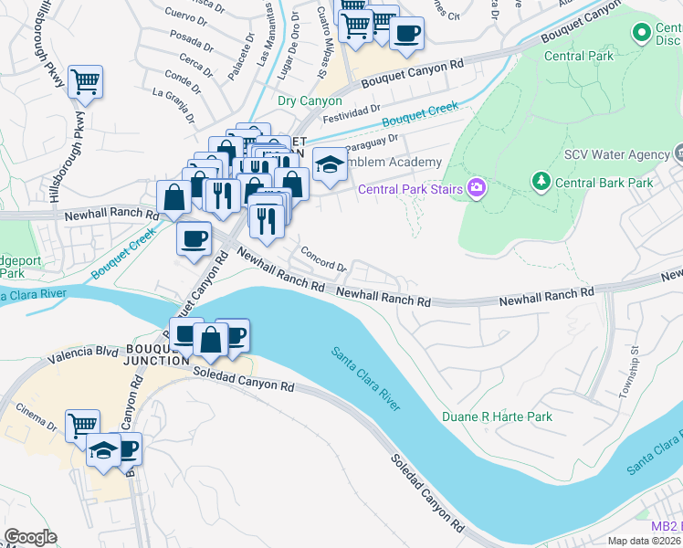 map of restaurants, bars, coffee shops, grocery stores, and more near 22812 Harvest Mill Circle in Santa Clarita