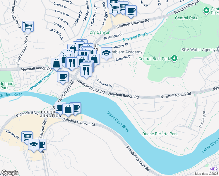 map of restaurants, bars, coffee shops, grocery stores, and more near 22809 Harvest Mill Circle in Santa Clarita
