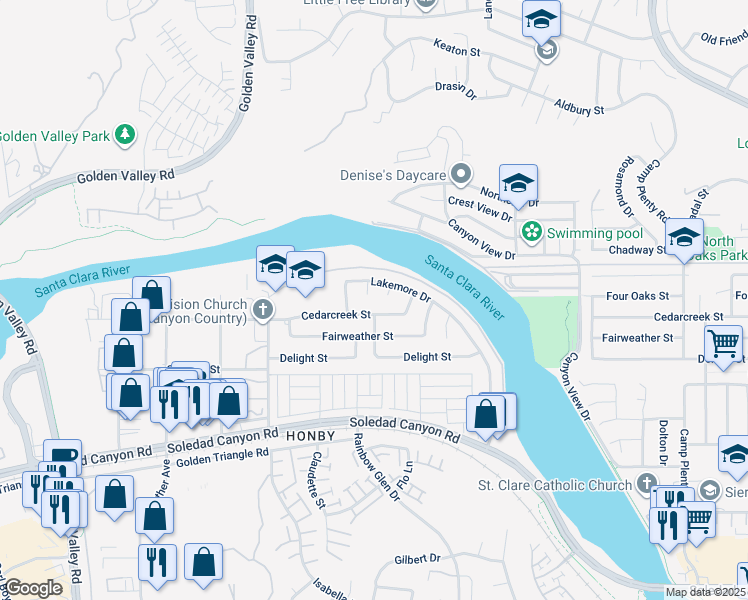 map of restaurants, bars, coffee shops, grocery stores, and more near 27200 Pine Hills Avenue in Santa Clarita