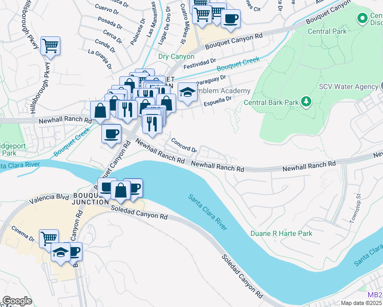 map of restaurants, bars, coffee shops, grocery stores, and more near 22809 Harvest Mill Circle in Santa Clarita