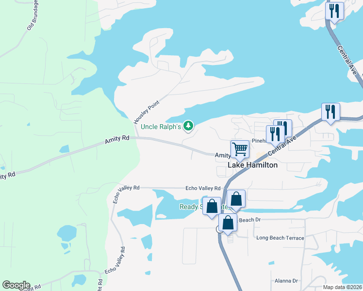 map of restaurants, bars, coffee shops, grocery stores, and more near 101 McClain Street in Lake Hamilton