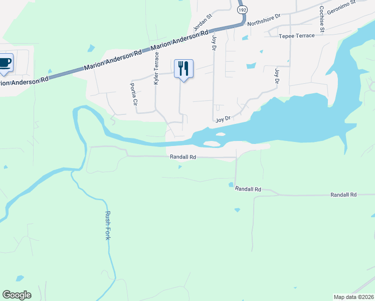 map of restaurants, bars, coffee shops, grocery stores, and more near 102 Appalachian Trail in Hot Springs
