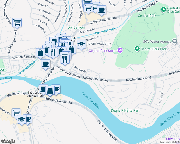 map of restaurants, bars, coffee shops, grocery stores, and more near 22769 Whisper Mill Circle in Santa Clarita