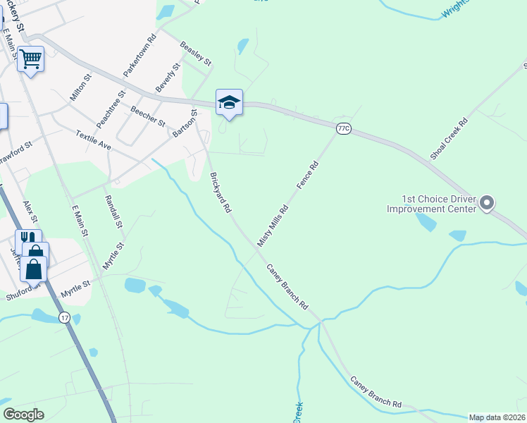 map of restaurants, bars, coffee shops, grocery stores, and more near 396 Misty Mills Road in Lavonia