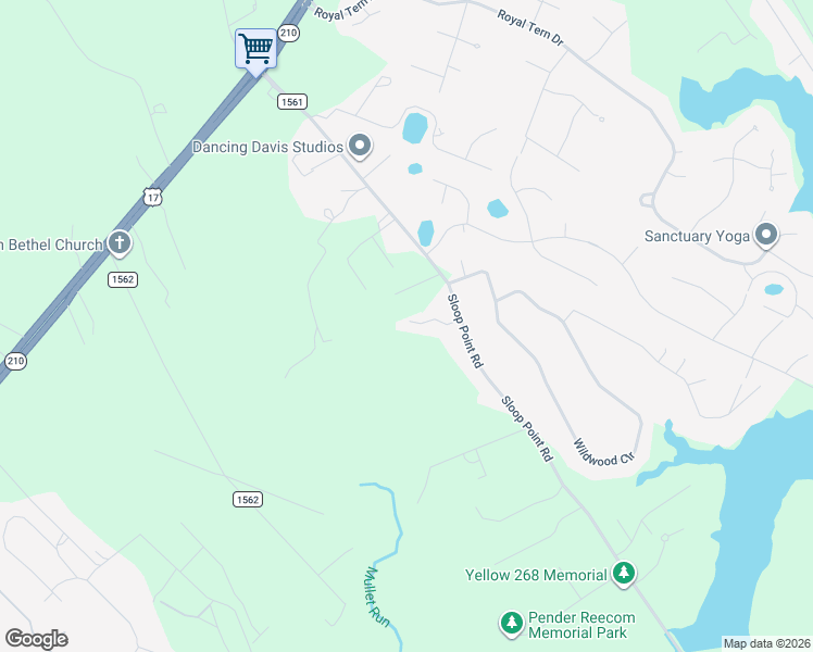 map of restaurants, bars, coffee shops, grocery stores, and more near 716 Sloop Point Road in Hampstead