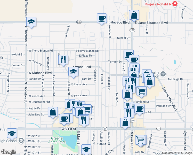 map of restaurants, bars, coffee shops, grocery stores, and more near 2801 Gidding Street in Clovis
