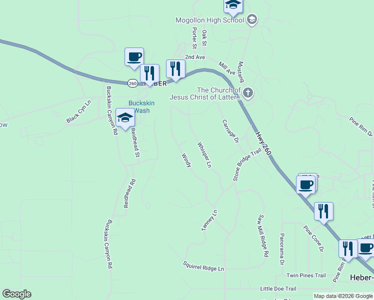 map of restaurants, bars, coffee shops, grocery stores, and more near 3365 Windy in Heber-Overgaard