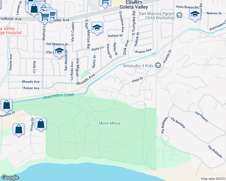 map of restaurants, bars, coffee shops, grocery stores, and more near 1031 Sandpiper Lane in Santa Barbara