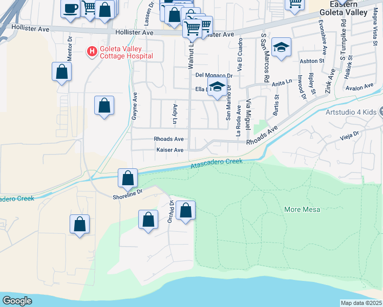map of restaurants, bars, coffee shops, grocery stores, and more near 5099 Rhoads Avenue in Santa Barbara