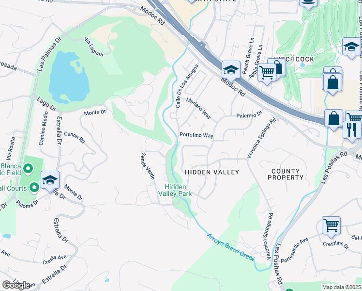 map of restaurants, bars, coffee shops, grocery stores, and more near 3752 Pescadero Drive in Santa Barbara