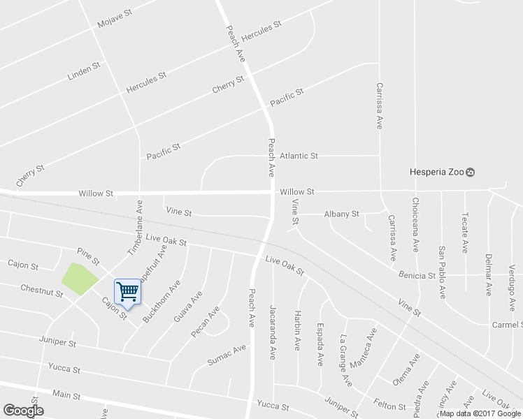 map of restaurants, bars, coffee shops, grocery stores, and more near 18464 Vine Street in Hesperia
