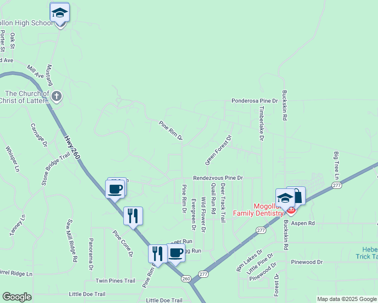 map of restaurants, bars, coffee shops, grocery stores, and more near 3645 Pine Rim Drive in Heber-Overgaard