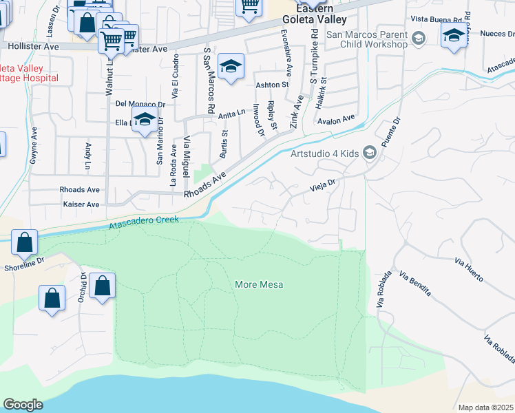 map of restaurants, bars, coffee shops, grocery stores, and more near 1031 Sandpiper Lane in Santa Barbara